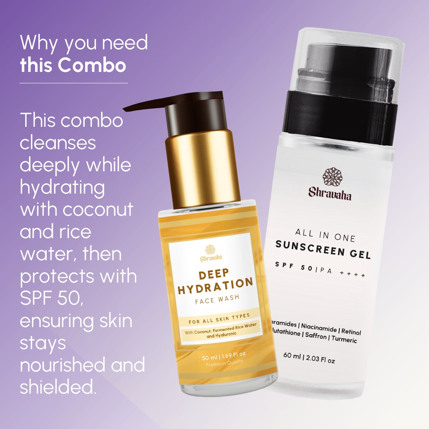 All in One SPF 50 PA++++ Sunscreen & Deep Hydration face wash combo