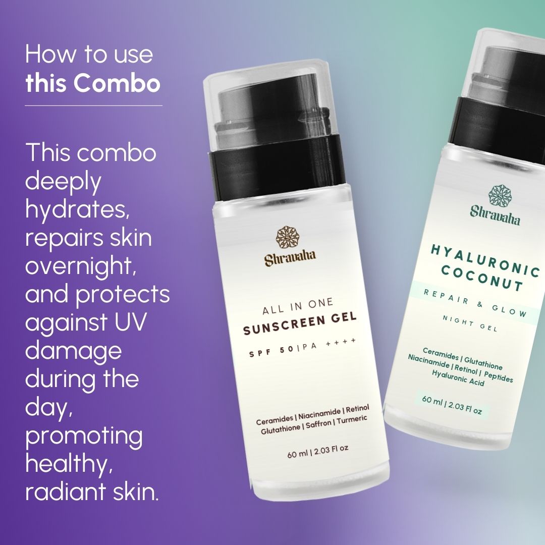 Sunscreen & Hyaluronic Coconut Rice Water Repair and Glow Night Gel: (60&60ml)
