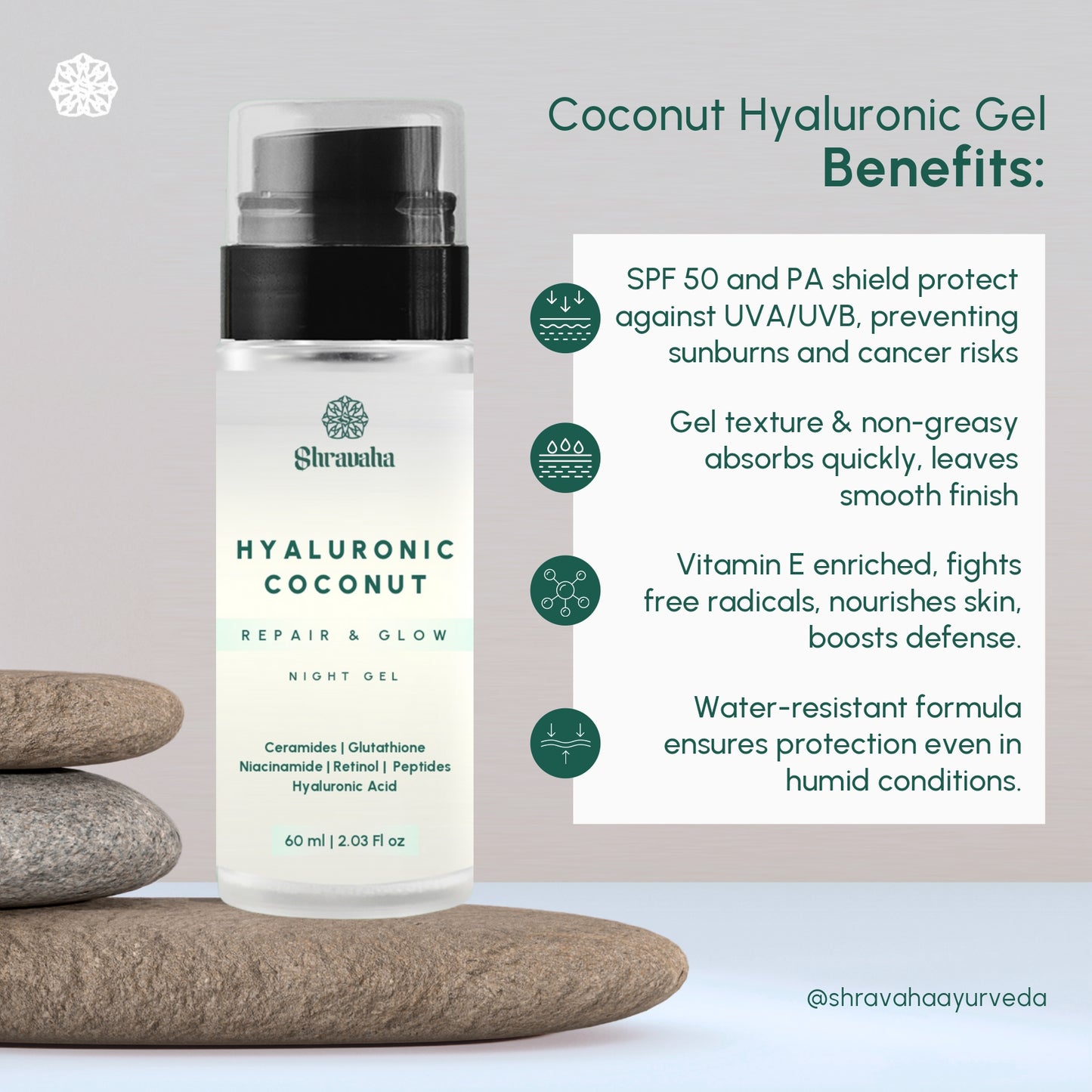Shravaha Sleep Mask & Hyaluronic Coconut & Fermented Rice Water Night Gel - 110 ml