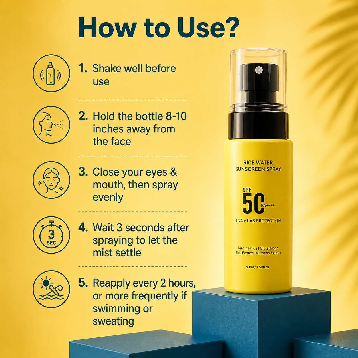 Rice Water Sunscreen Spray SPF 50 PA++++ - Snail Mucin, Glutathione, Mulberry Extract - 50 ml