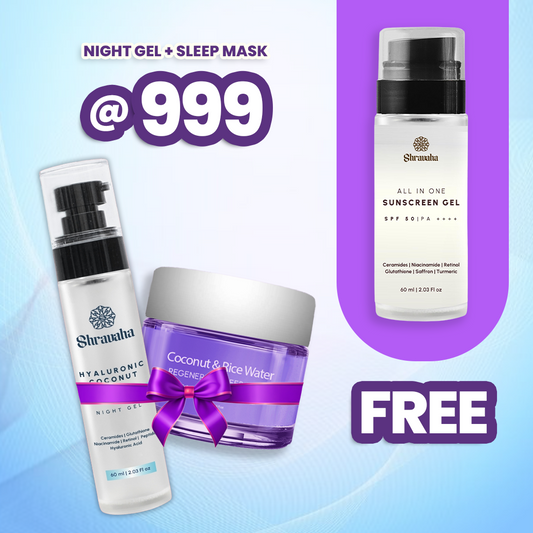 Coconut Hyaluronic Night Gel & Fermented Rice Water Sleep Mask + 1 Sunscreen Free - 170 ml
