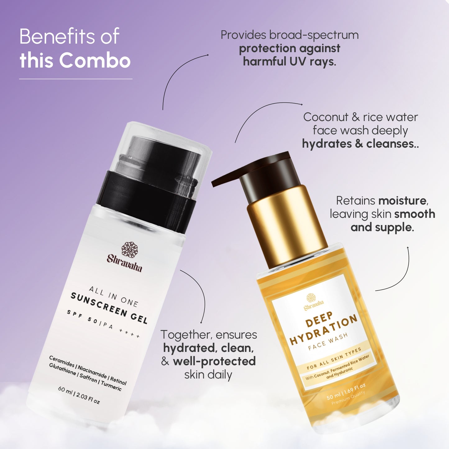 All in One SPF 50 PA++++ Sunscreen & Deep Hydration face wash combo