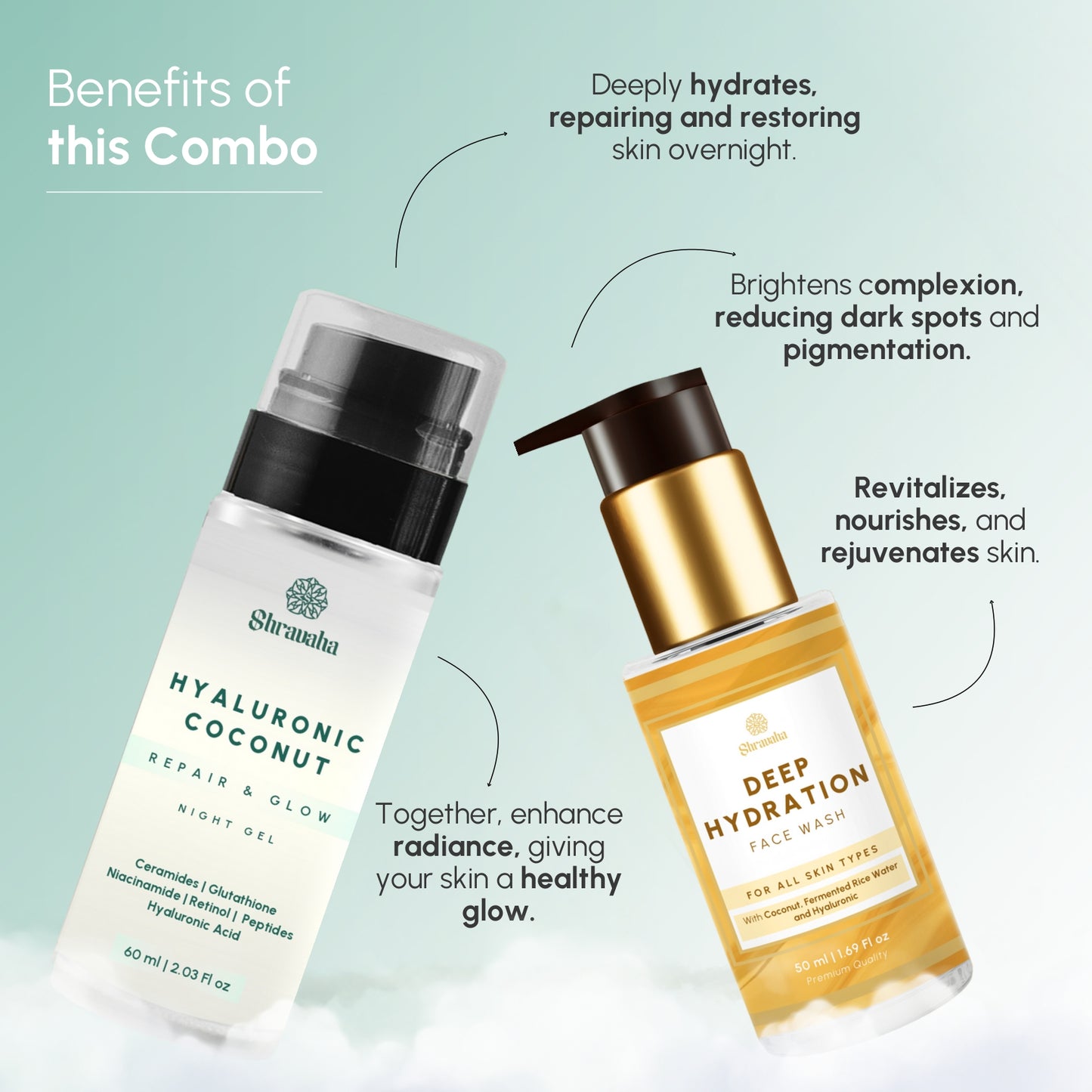 Coconut Water Night Gel & Deep Hydration face wash combo