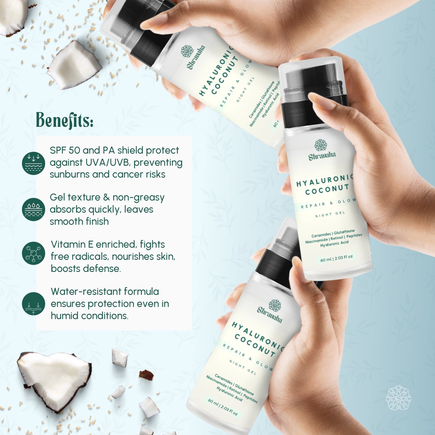 Hyaluronic Coconut & Rice Water Repair & Glow Night Gel  (Buy 3 @999)