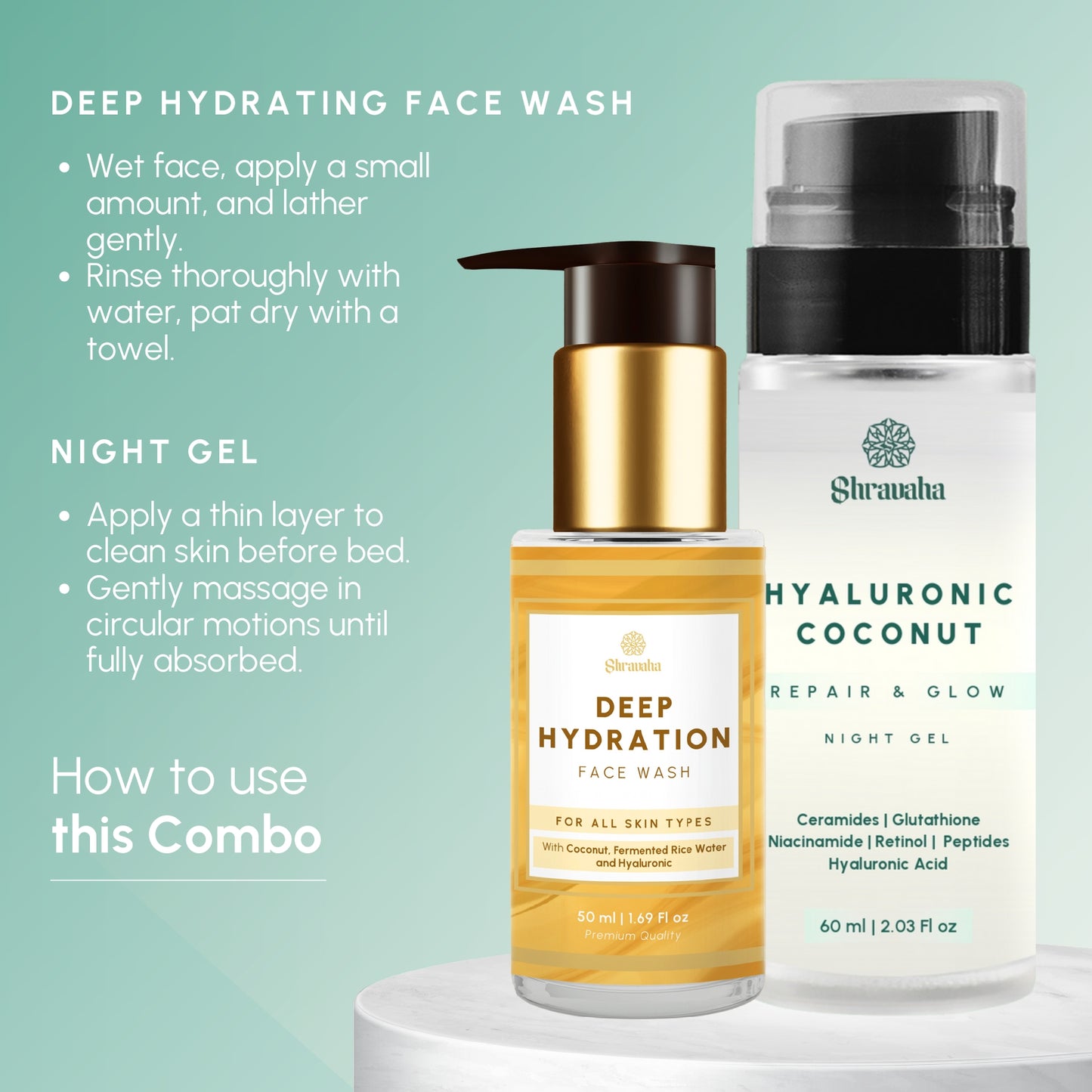Coconut Water Night Gel & Deep Hydration face wash combo