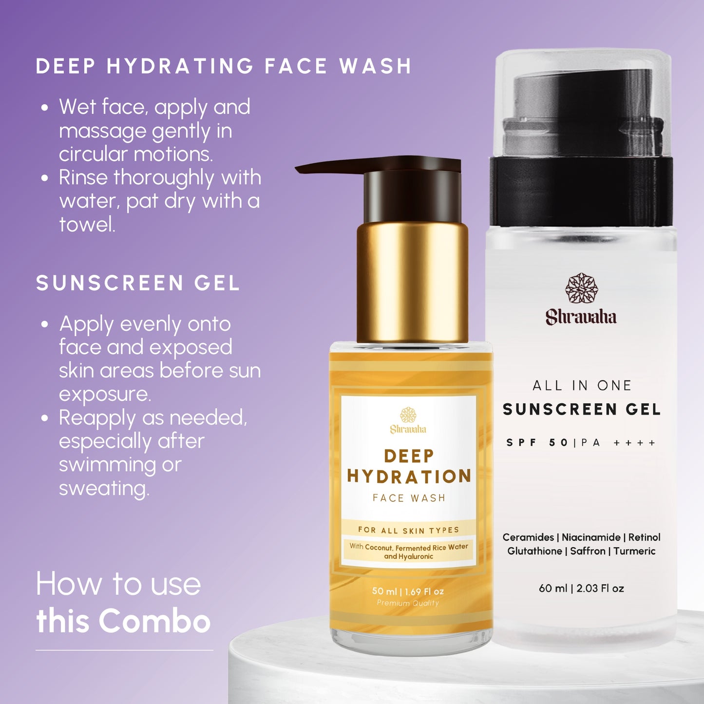 All in One SPF 50 PA++++ Sunscreen & Deep Hydration face wash combo