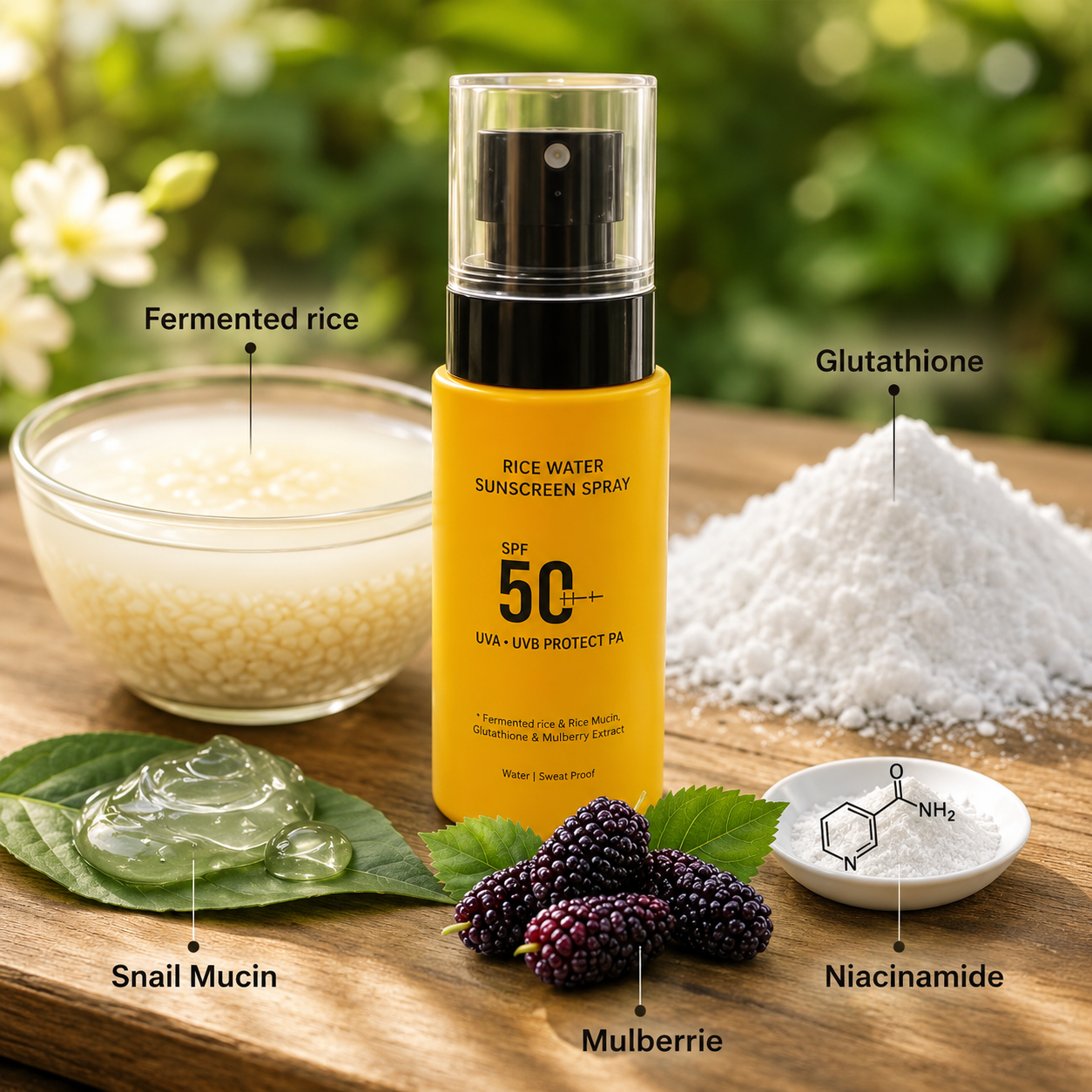 Rice Water Sunscreen Spray SPF 50 PA++++ - Snail Mucin, Glutathione, Mulberry Extract - 50 ml