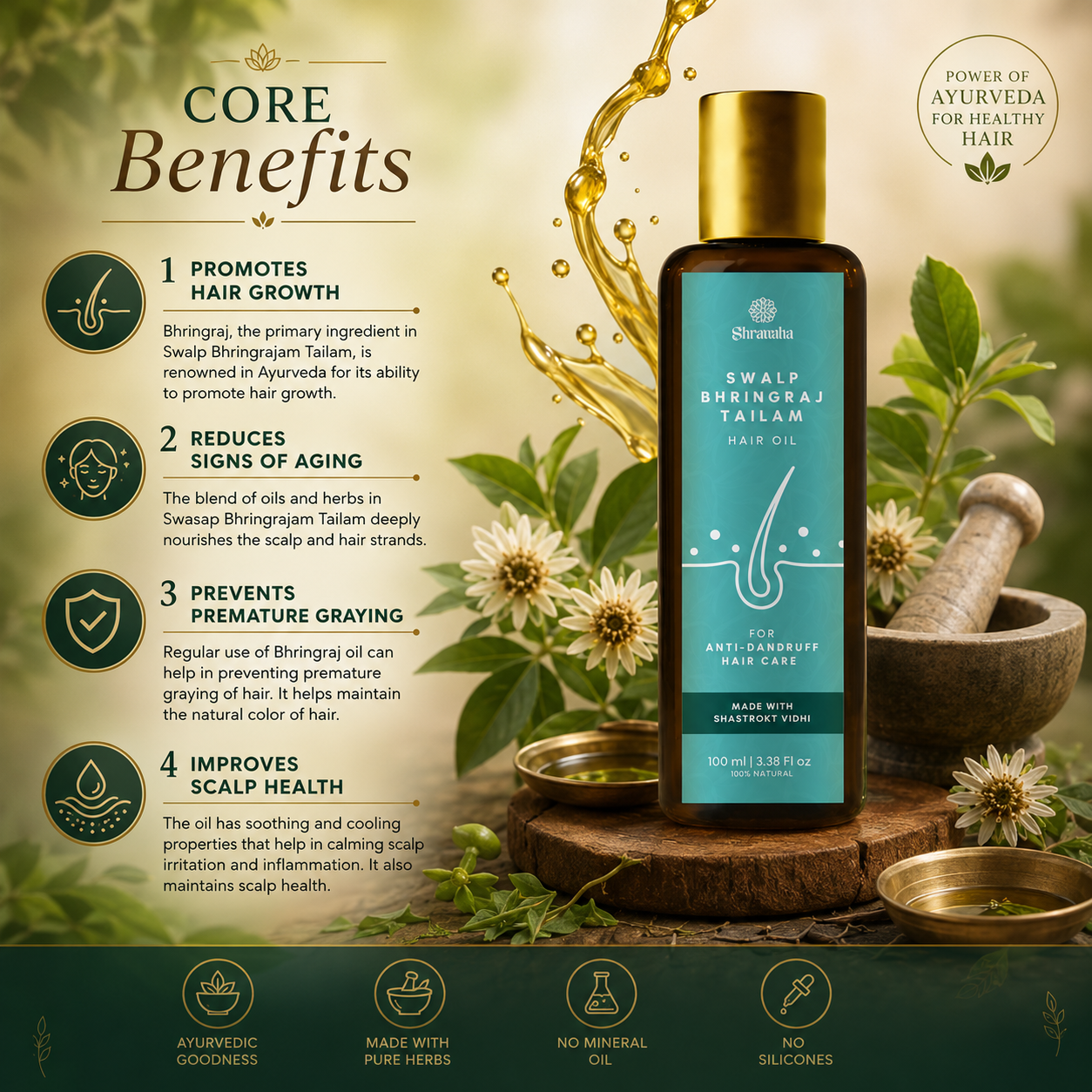 Anti Dandruff Hair Oil -Swalp Bhringraj Ayurveda Miracle