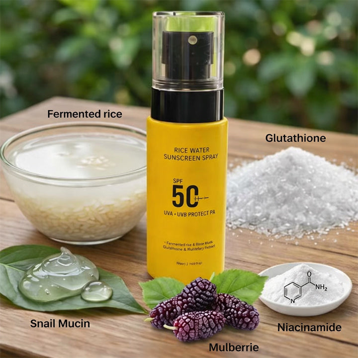 Rice Water Sunscreen Spray SPF 50 PA++++ - Snail Mucin, Glutathione, Mulberry Extract - 50 ml