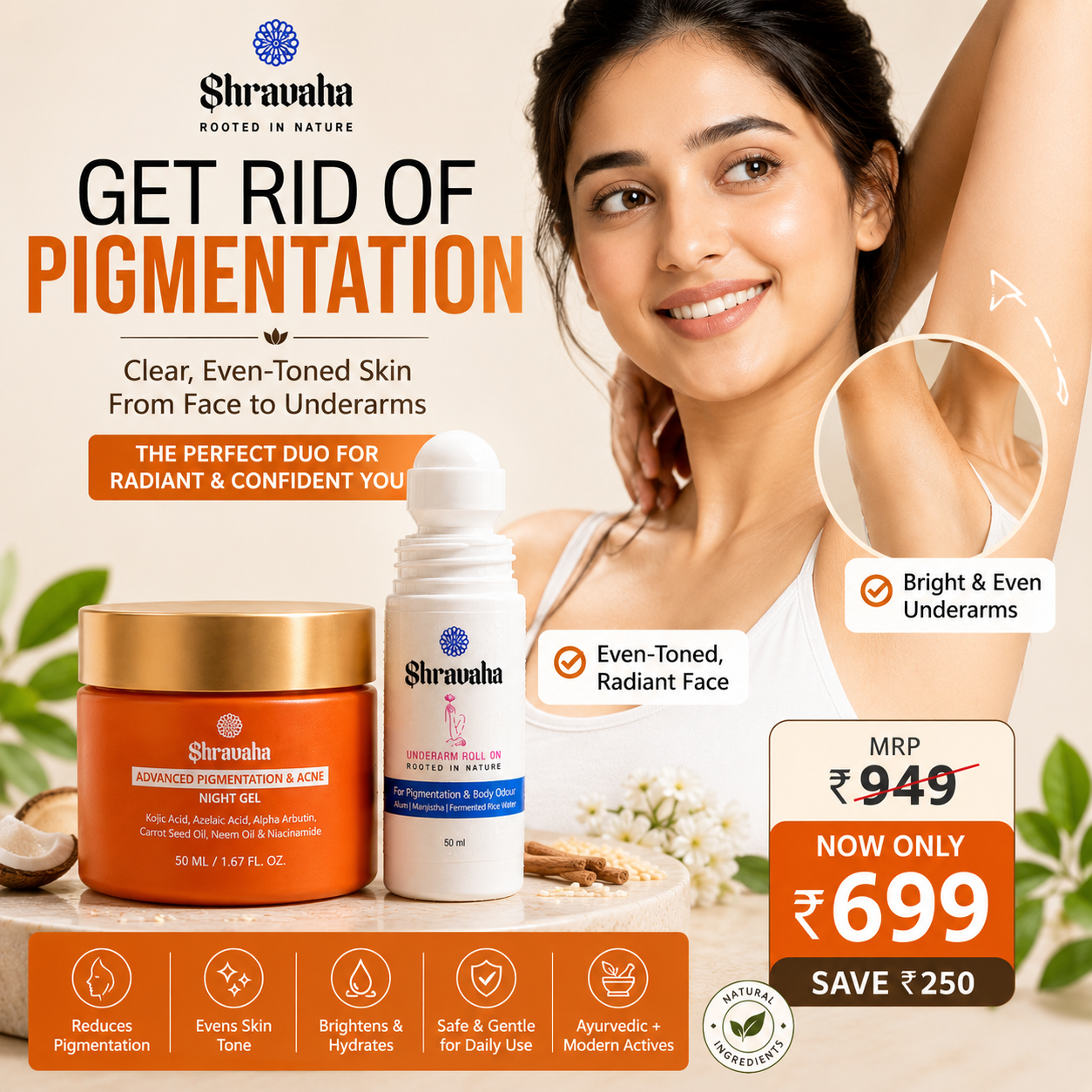 Pigmentation Combo for Face & Underarms  Combo  - 50 & 50 ml