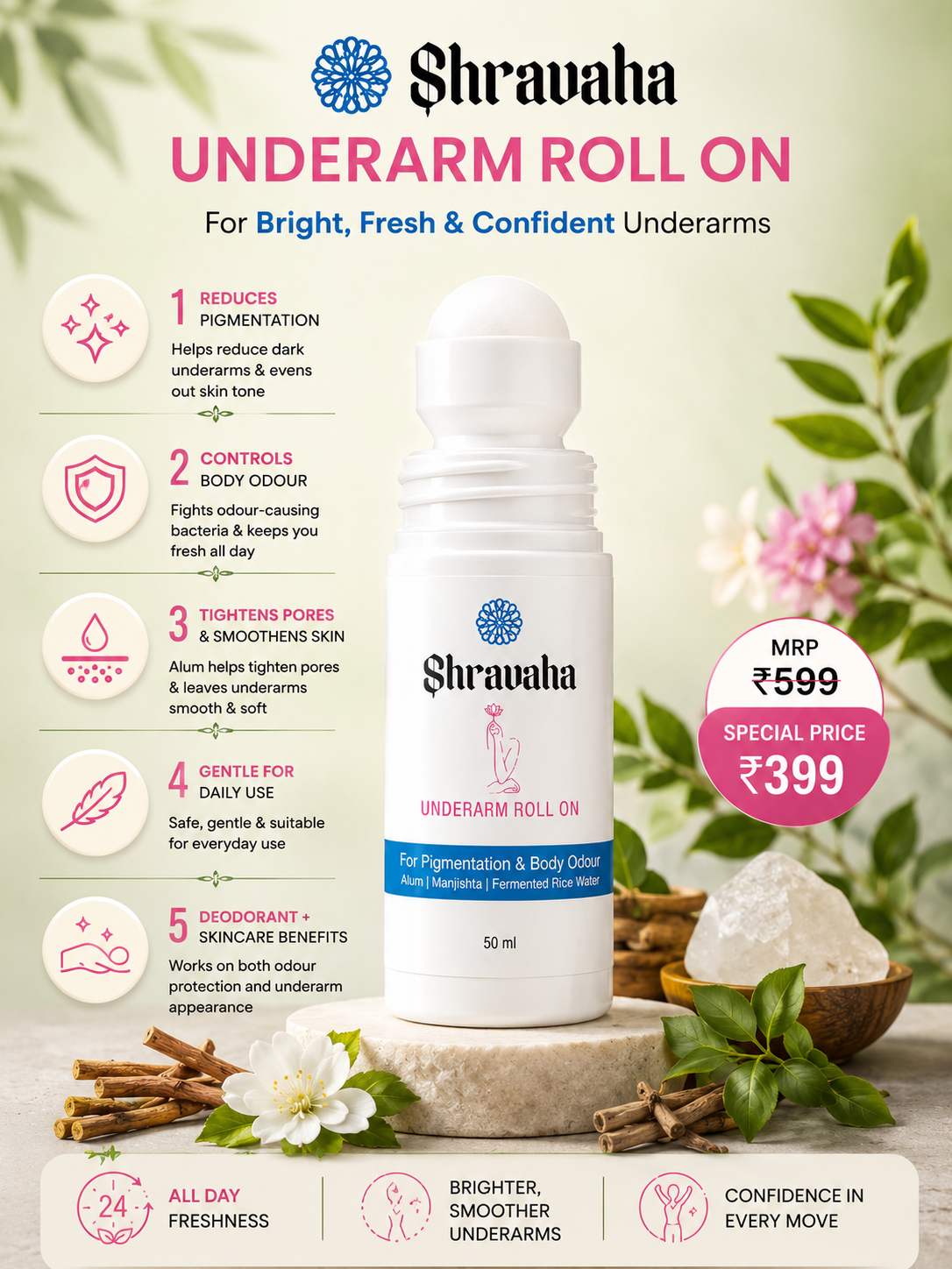 Underarm Roll On for Pigmentation & Body Odor - 50 ml